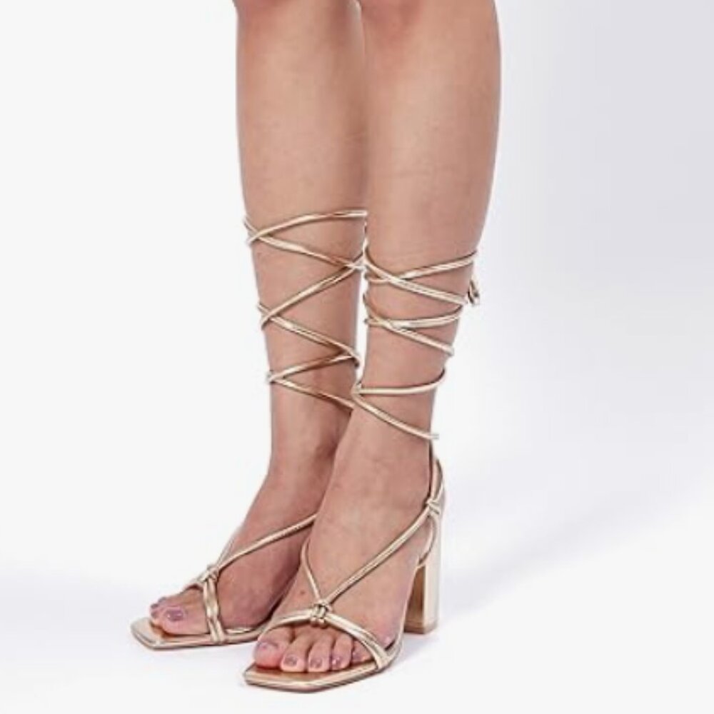 Elisabet Tang Women's Lace Up Chunky Heels Sandals,